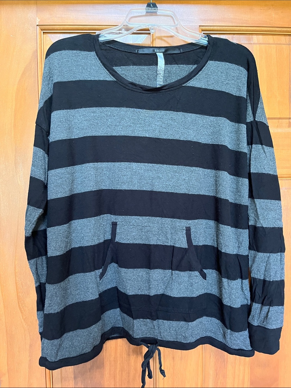 Kensie Black and Gray Striped Pullover